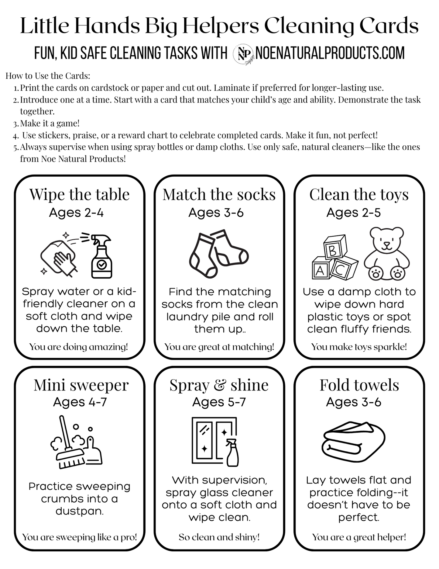 Little Hands Big Helpers Cleaning Cards Free Printable PDF