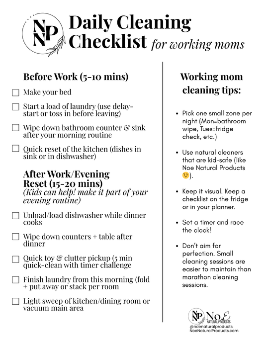 Daily Cleaning Checklist For Working Moms Free Printable PDF